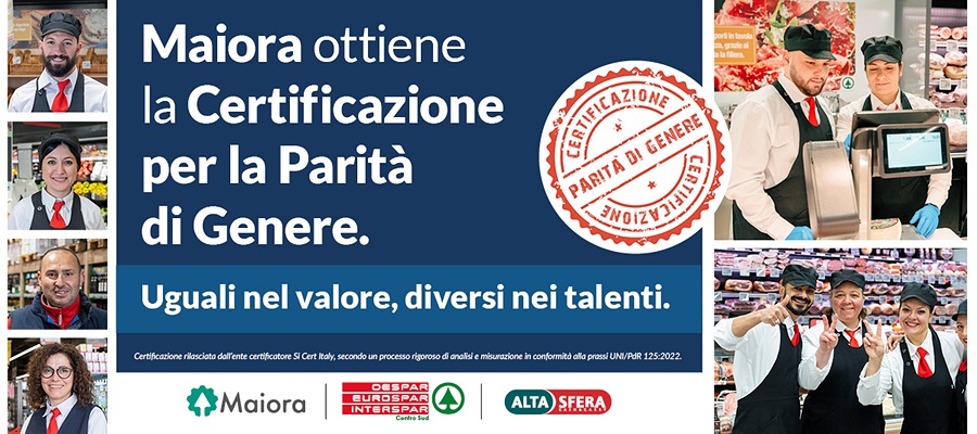 MAIORA OTTIENE LA CERTIFICAZIONE PER LA PARITA' DI GENERE